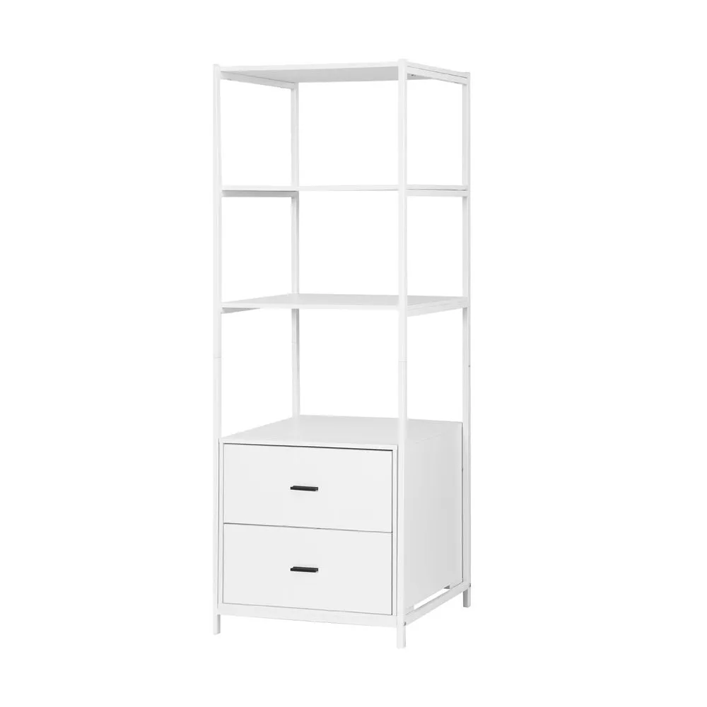 152cm Bookshelf Display Shelf 2 Drawers - White