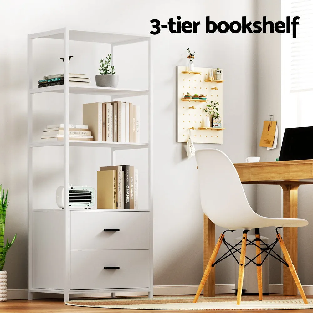 152cm Bookshelf Display Shelf 2 Drawers - White