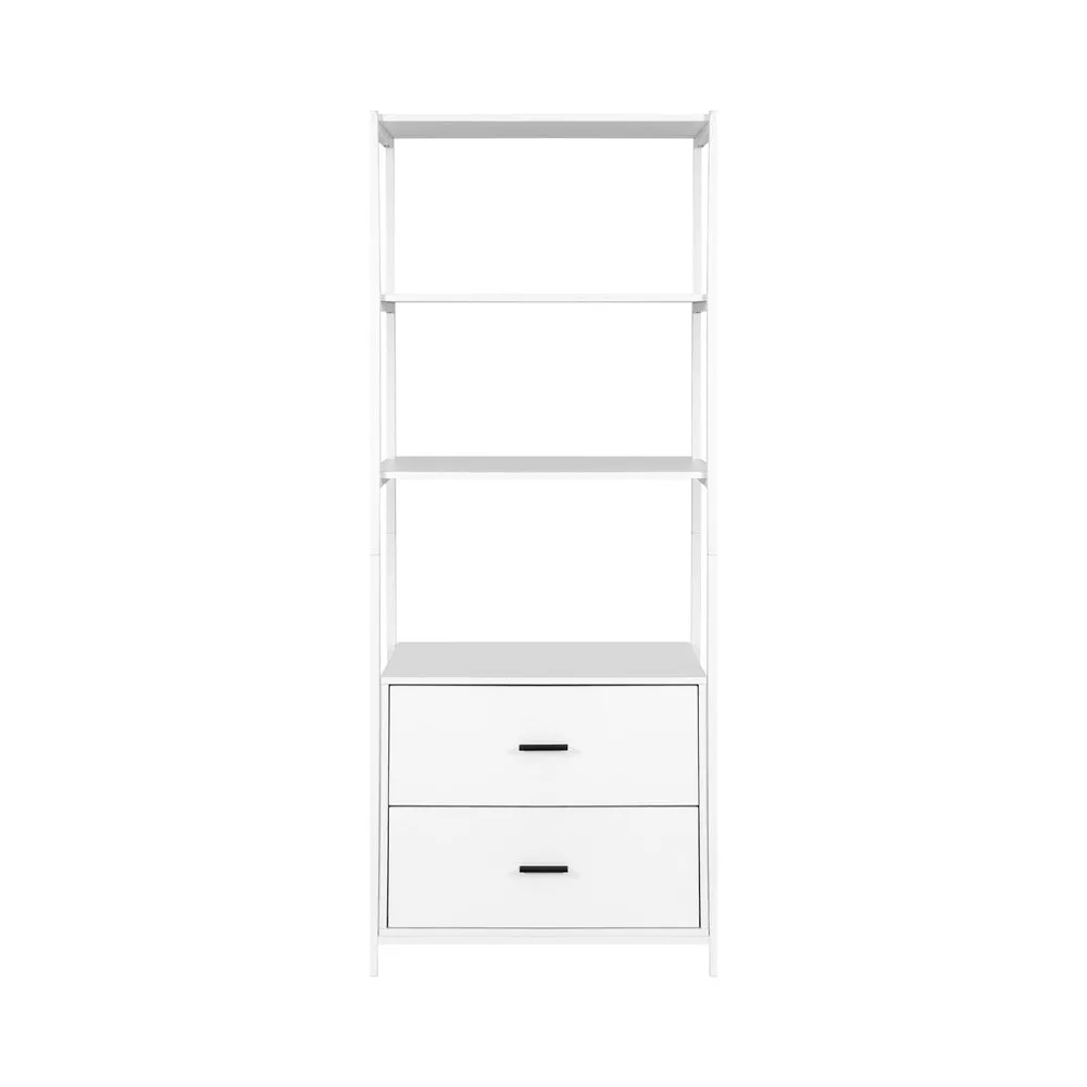 152cm Bookshelf Display Shelf 2 Drawers - White