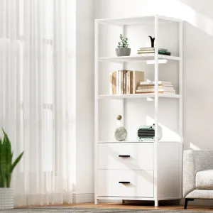 152cm Bookshelf Display Shelf 2 Drawers - White