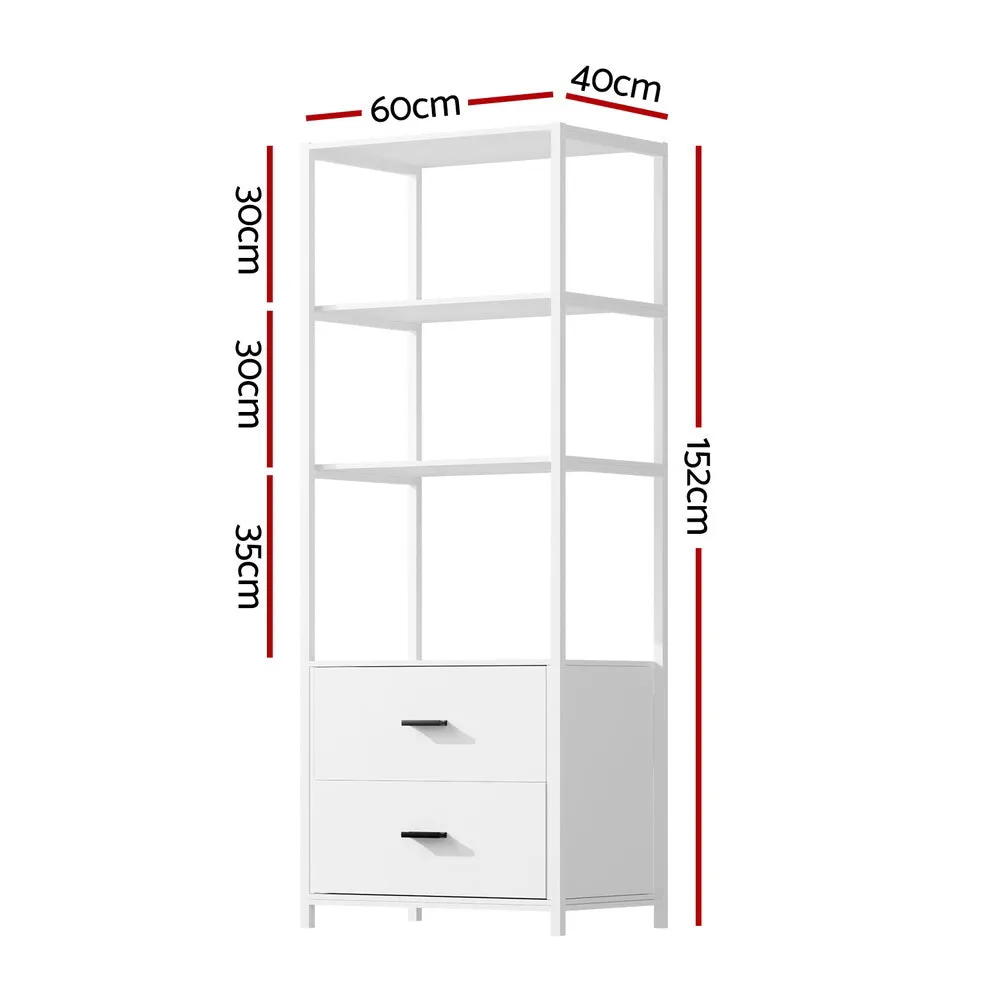 152cm Bookshelf Display Shelf 2 Drawers - White