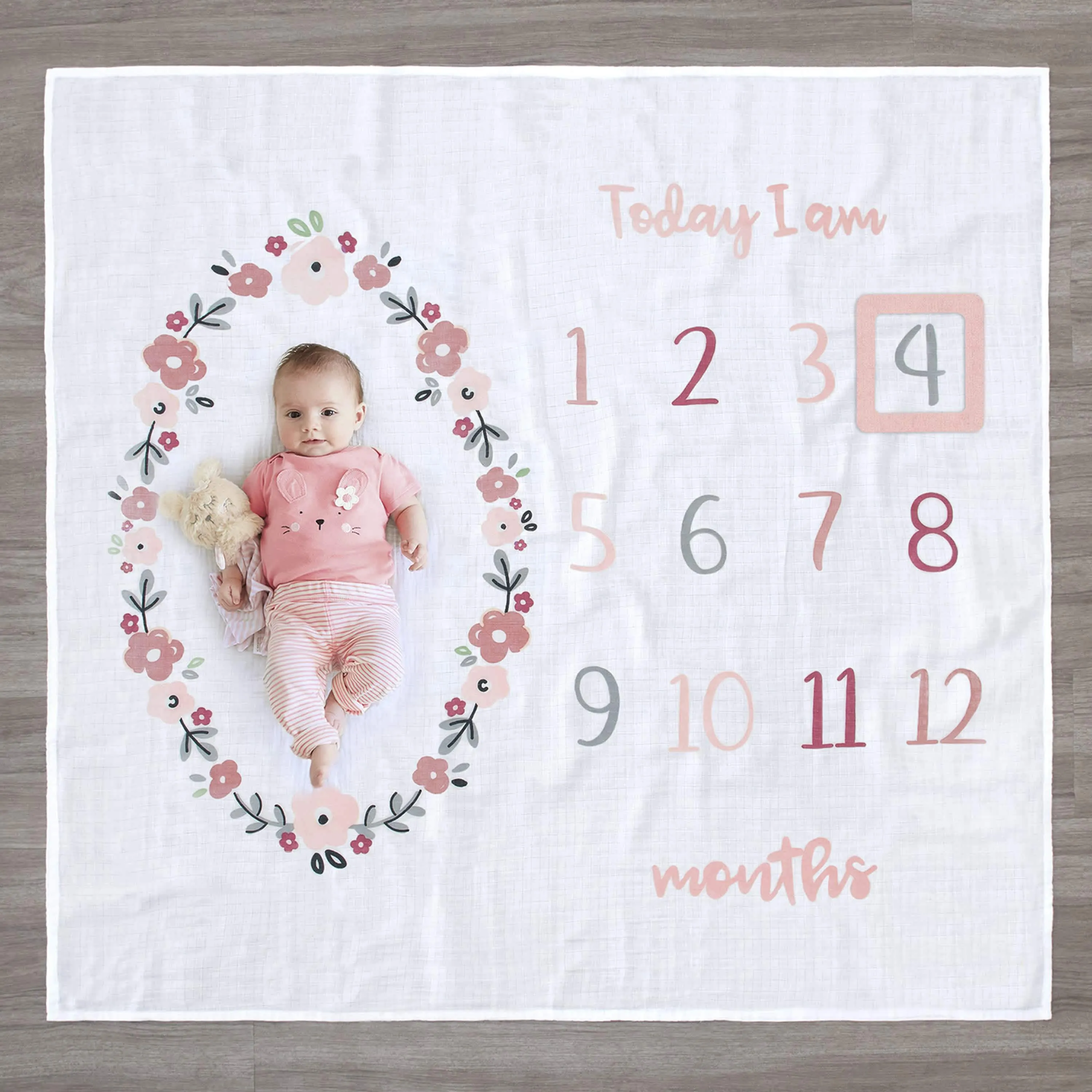 2-Piece Baby Girls Floral Milestone Blanket Set