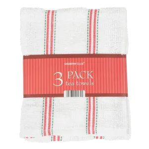 3 Pack Christmas Tea Towels Striped Kitchen Cloth Dish Drying