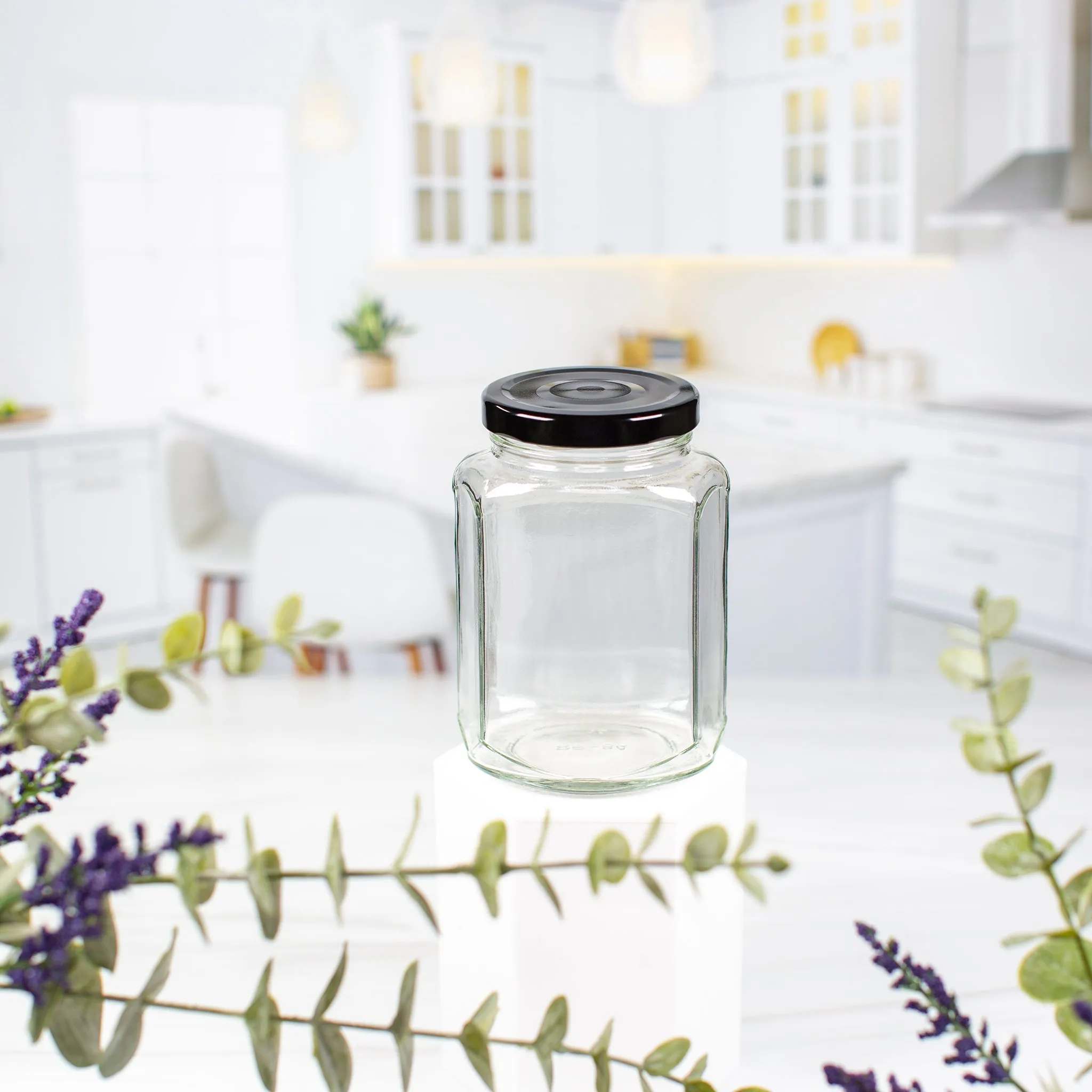 375 ml Oval Hexagon Glass Jar with 63mm Neck