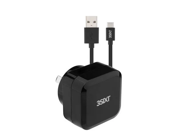 3sixT Wall Charger AU 5.4A   USB-C Cable 1m - Black