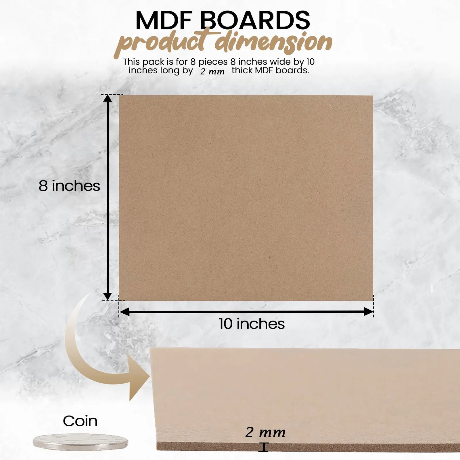 (8-Pack) CalPalmy 8” x 10” MDF Boards - 2mm Thick Boards for Carpentry, Interior Design, Hobby Crafts, and More - with Smooth, Unfinished Sides and