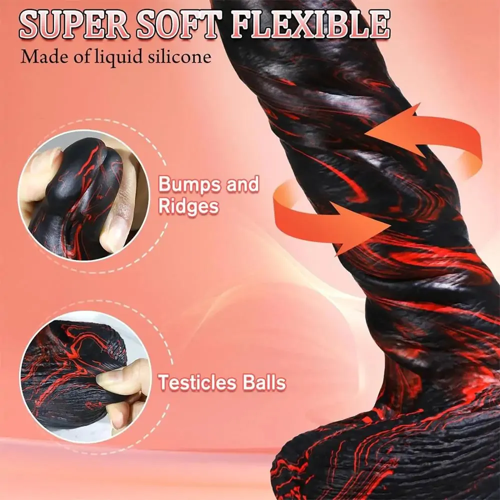 9.5” Black and Red Striped Thick Realistic Vibrating Thrusting Dildo