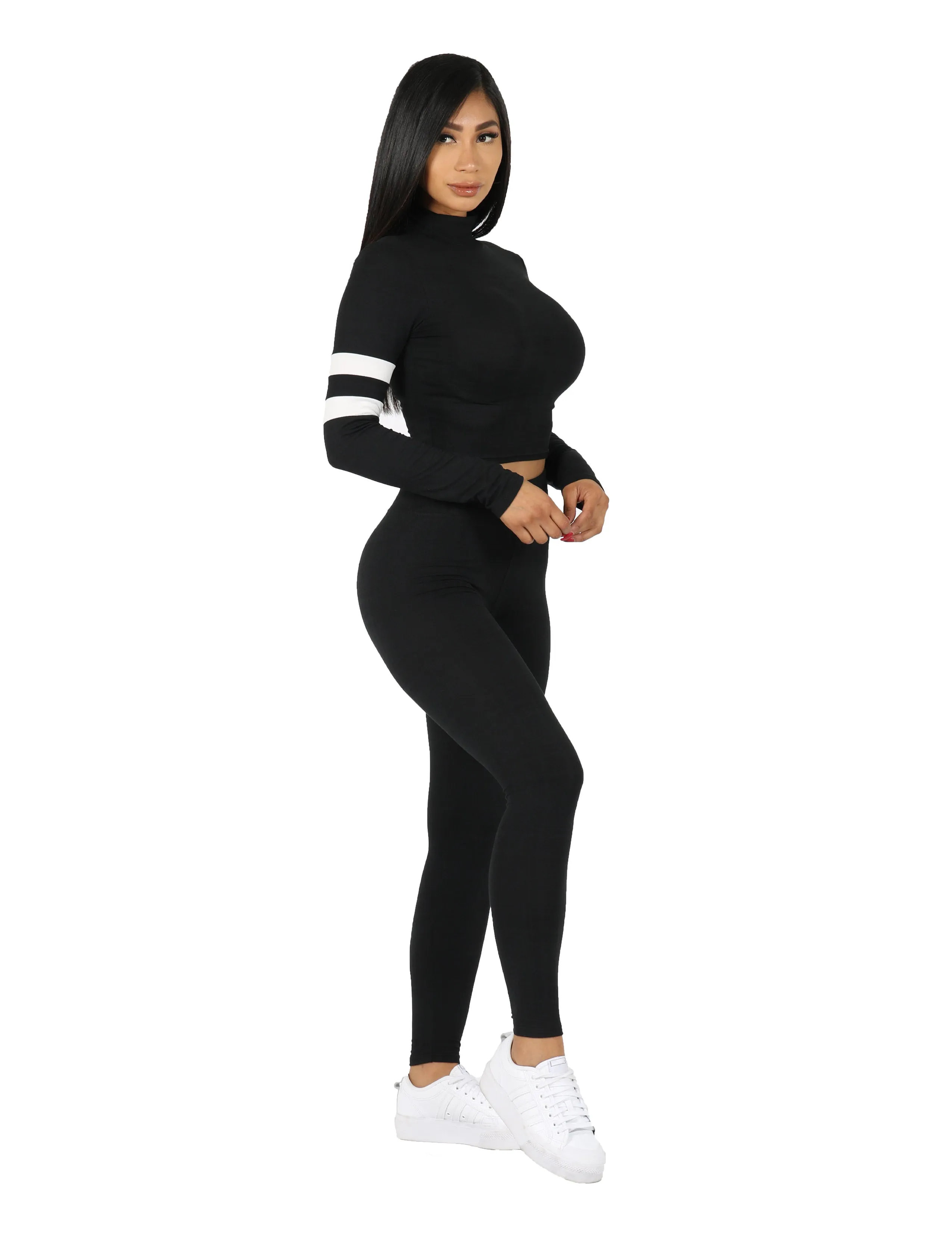 Active So Soft Mock Turtle Neck with Sleeve Stripes and Legging Set