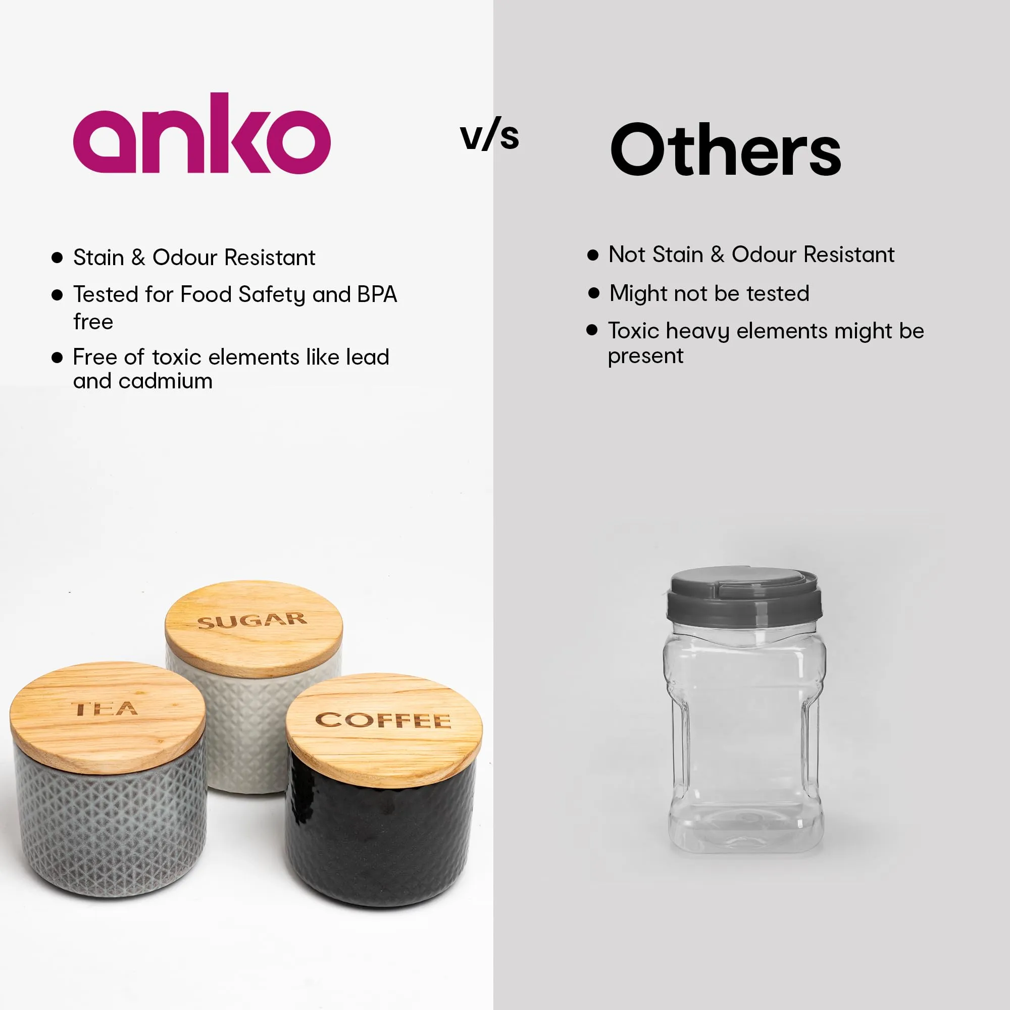 Anko 300ml Multicolour Tea Coffee Sugar Stoneware Ceramic Containers Set of 9 | Kitchen Storage Containers Set | Embossed Airtight Container Set for Kitchen