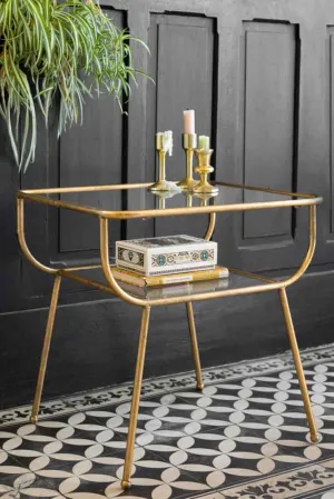 Antique Brass & Glass Side Table