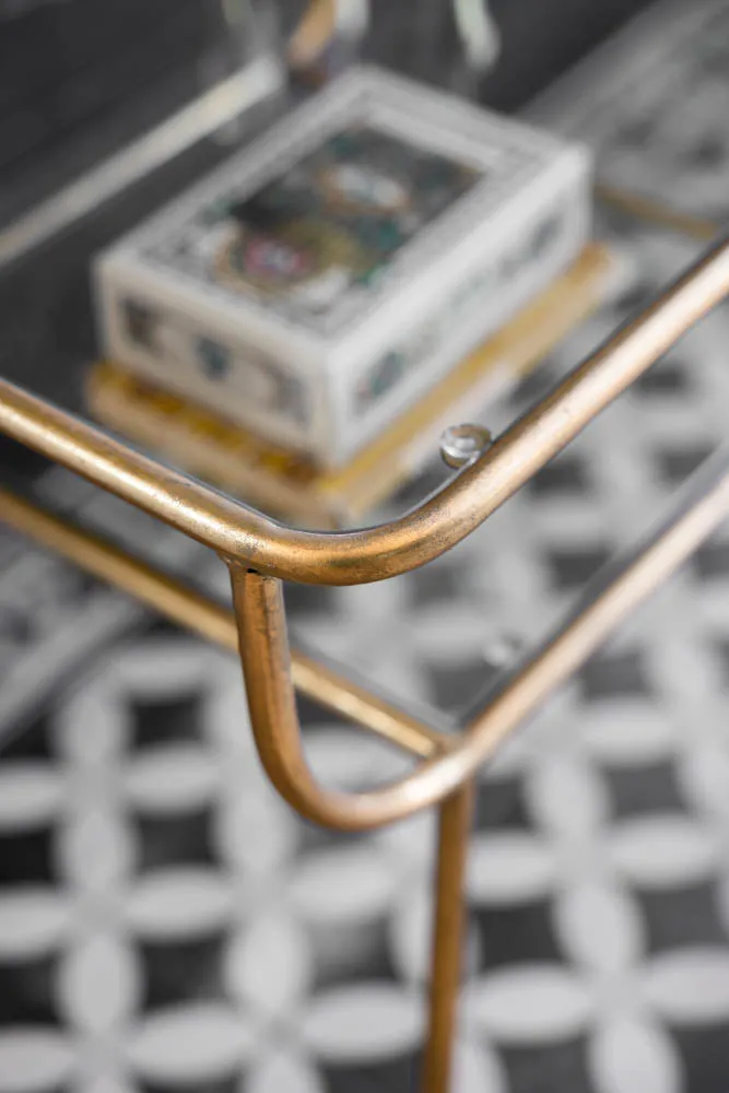 Antique Brass & Glass Side Table