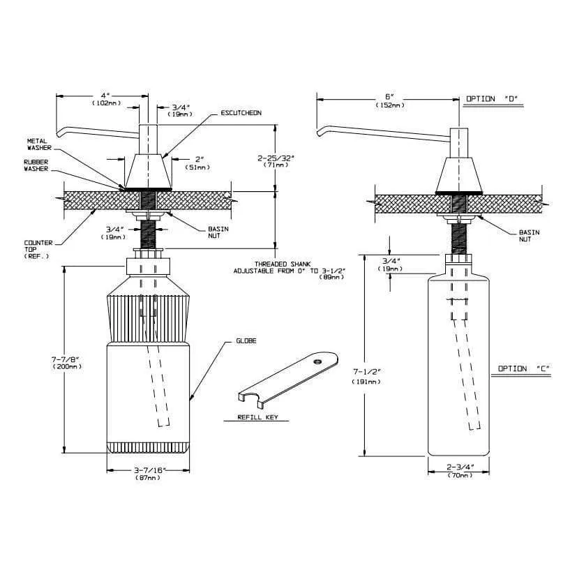 ASI 0332 Commercial Liquid Soap Dispenser, Countertop Mounted, Manual-Push, Stainless Steel - 4" Spout Length