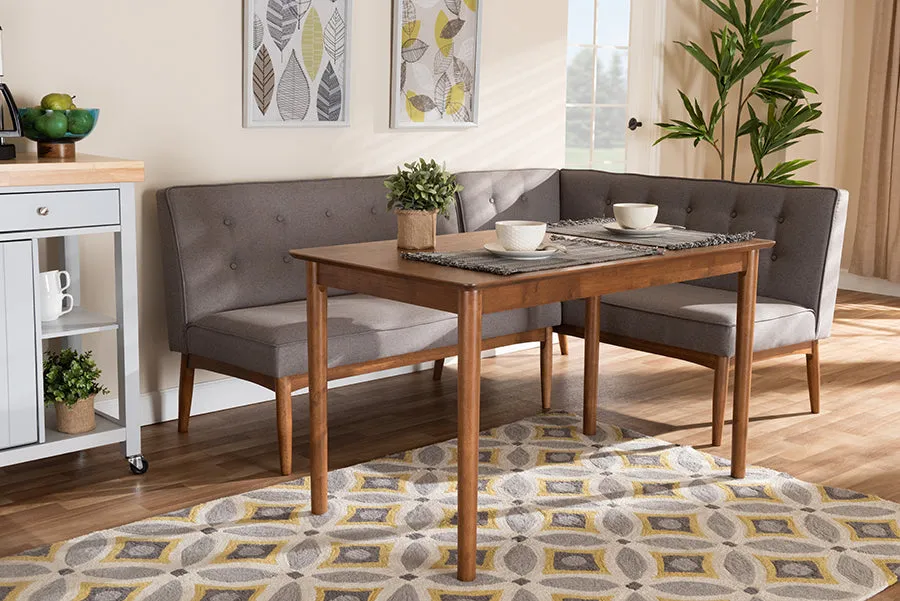 Auburn Gray Fabric Upholstered 3pcs Wood Dining Nook Set