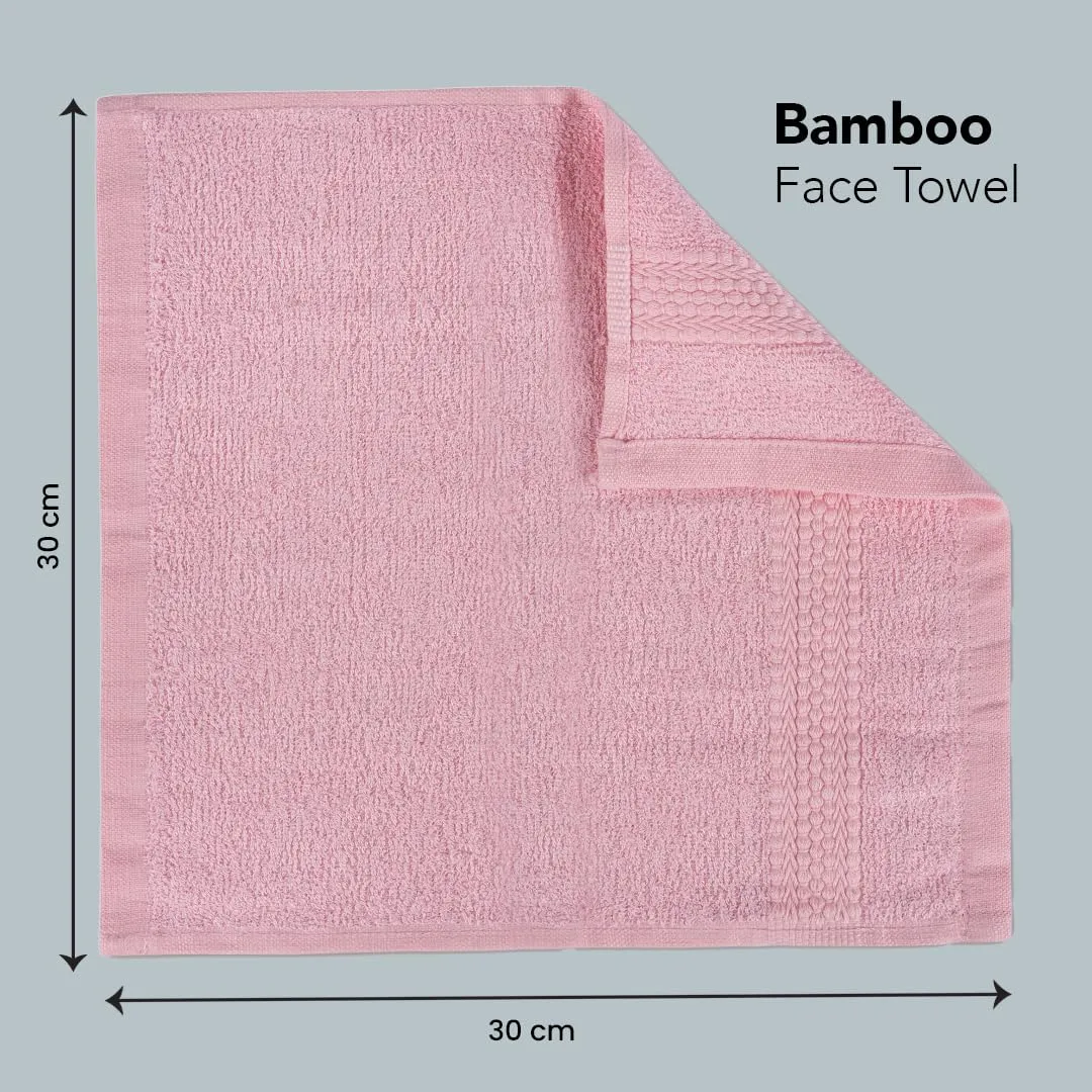 BePlush 450 GSM Bamboo Face Towel Set of 6 | Ultra Soft, Absorbent, & Quick Dry Towels for Gym, Travel | Suitable for Sensitive Skin, Anti Bacterial Napkins for Face | 30 * 30 Cms (6, Pink)