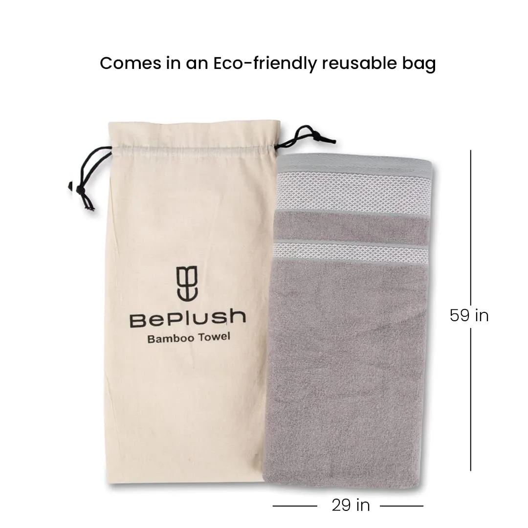 BePlush Zero Twist Bamboo Towels for Bath | Ultra Soft, Highly Absorbent, Quick Dry, Anti Bacterial Bamboo Bath Towel for Men & Women || 450 GSM, 29 x 59 Inches (2, Grey)