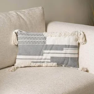 Black & White Rectangle Tassel Cushion - 50 x 30cm