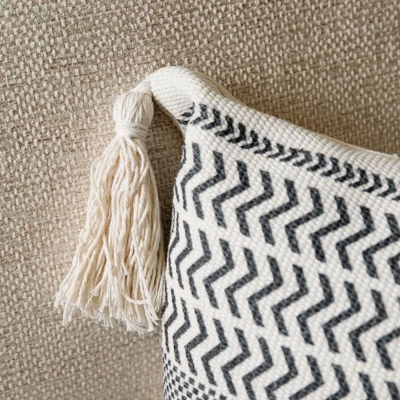 Black & White Rectangle Tassel Cushion - 50 x 30cm