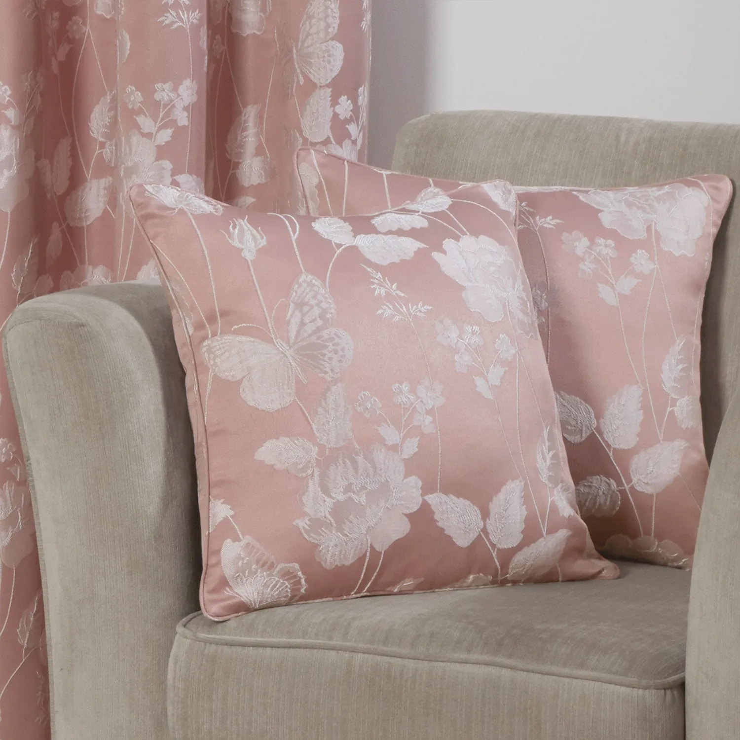 Butterfly Meadow Blush Pink Jacquard Cushion Covers Pair (43cm x 43cm)