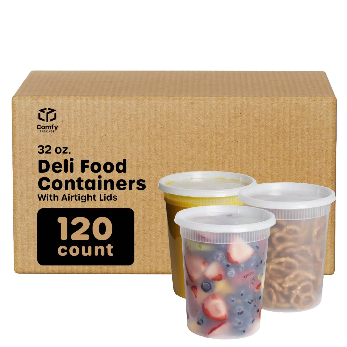 [Case of 120] 32 oz. Deli Food Storage Containers With Lids