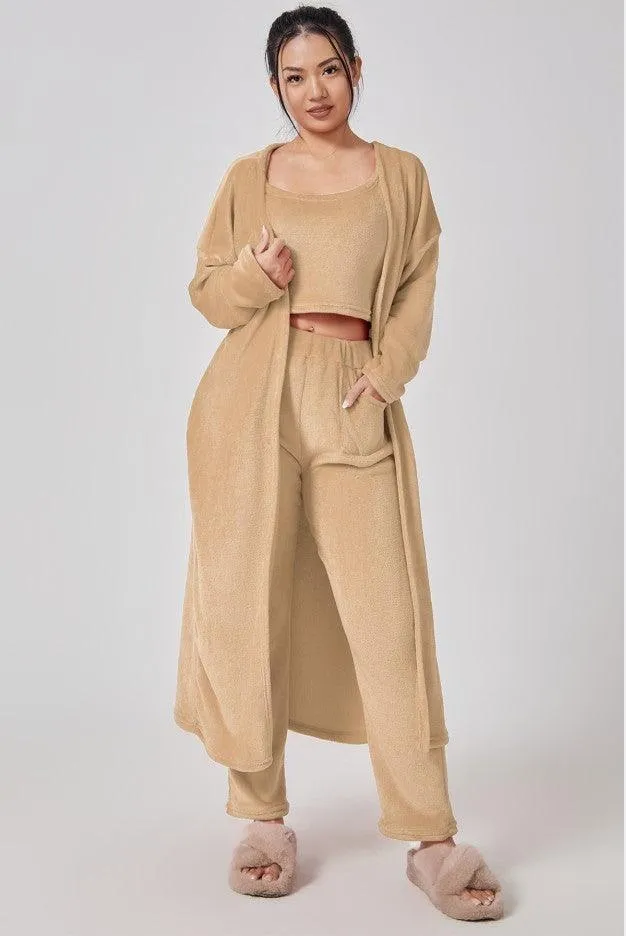 Cozy Pajama Set  Warm Suit Sets, 3 Piece Pant Sets, Women Winter Dress