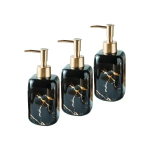 Ekhasa Ceramic Handwash Dispenser Bottle (300 ml, Black, Set of 3) | Liquid Soap Dispenser for Bathroom, Wash Basin & Kitchen | Bathroom Sanitizer, Lotion, Shampoo Dispenser | Hand Wash Dispenser Pump