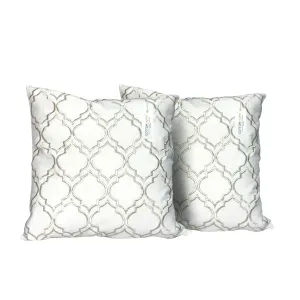 Embroidered Cushion - 100% Cotton Canvas, 45x45cm |  Ivory Modern Quatrefoil Geometric | Set of 2