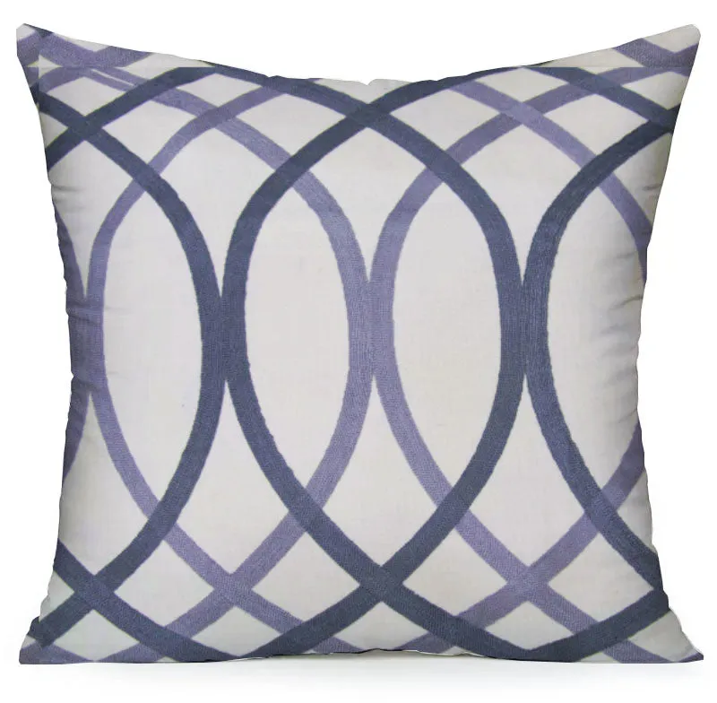 Embroidered Grey & Blue Zig Zag Geometric Filled Cushion 45x45cm