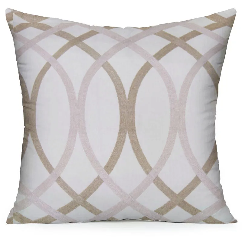 Embroidered Pink & Brown Zig Zag Geometric Filled Cushion 45x45cm