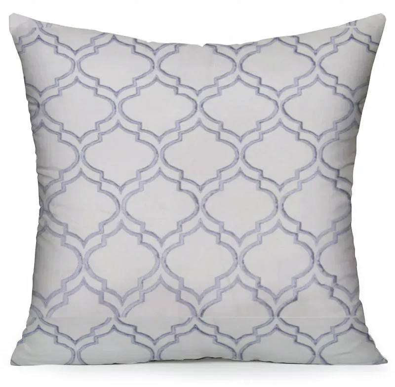 Embroidered White Gray Modern Quatrefoil Geometric Filled Cushion 45x45cm