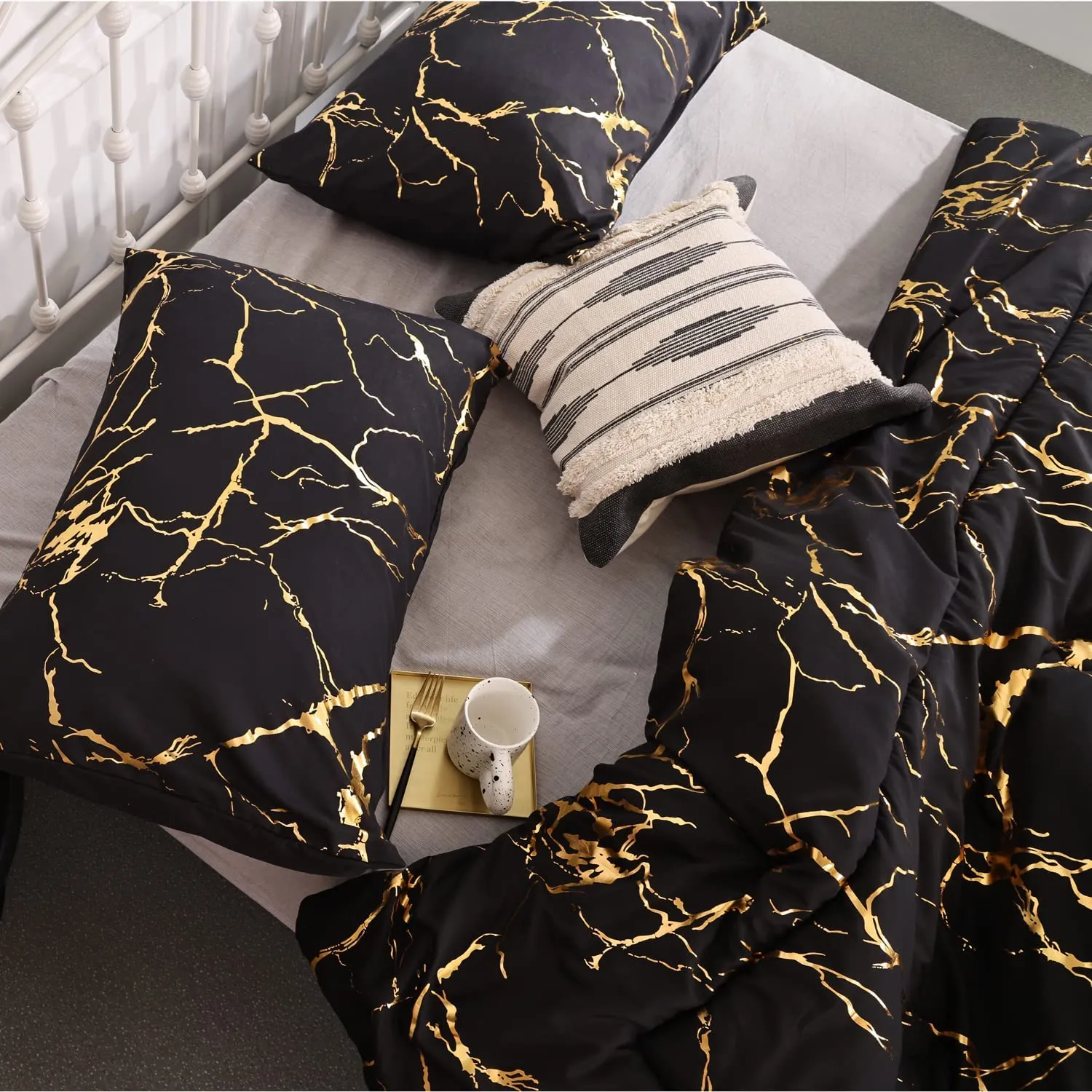 Gold & Black Marble Bed Set