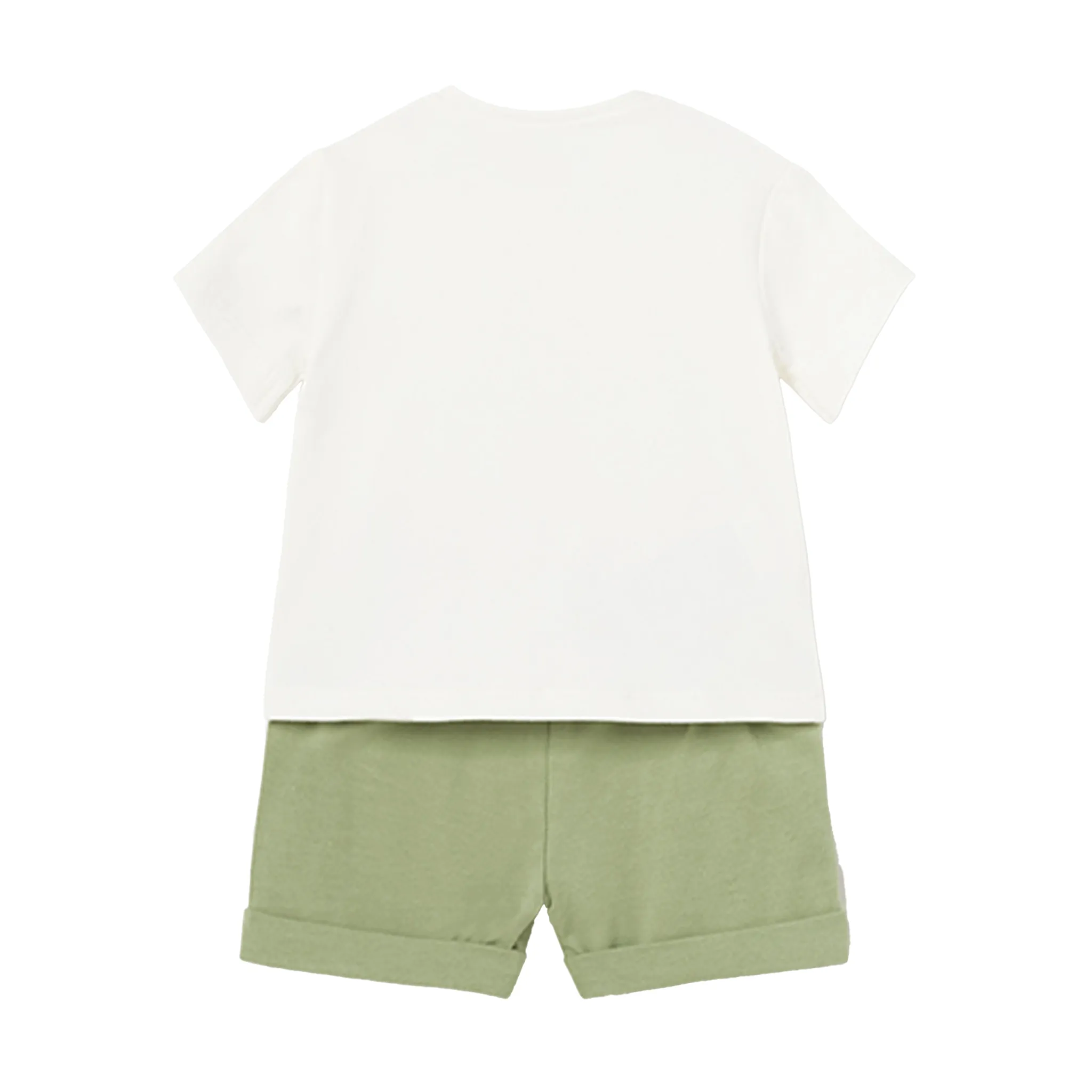 Green and Beige Shirt and Shorts Set