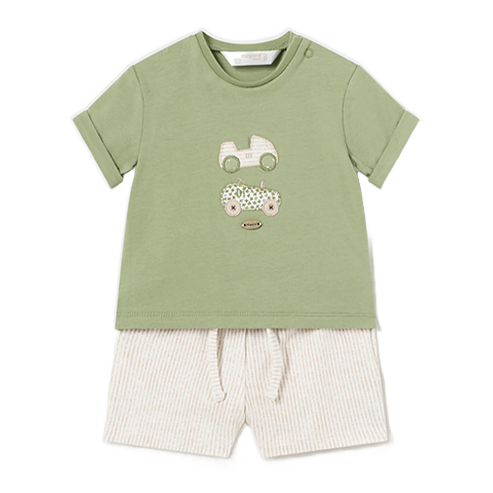 Green and Beige Shirt and Shorts Set