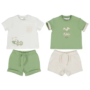 Green and Beige Shirt and Shorts Set