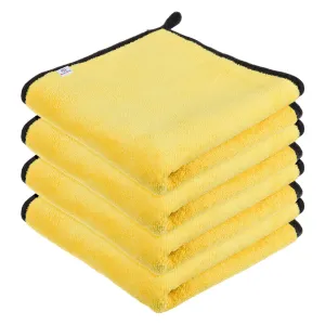 Heart Home Cleaning Towel|Microfiber Reusable Cloths|Highly Absorbent Washable Towel for Kitchen with Hanging Loop|Car|Window|40x40 Cm|Pack of 4 (Yellow)