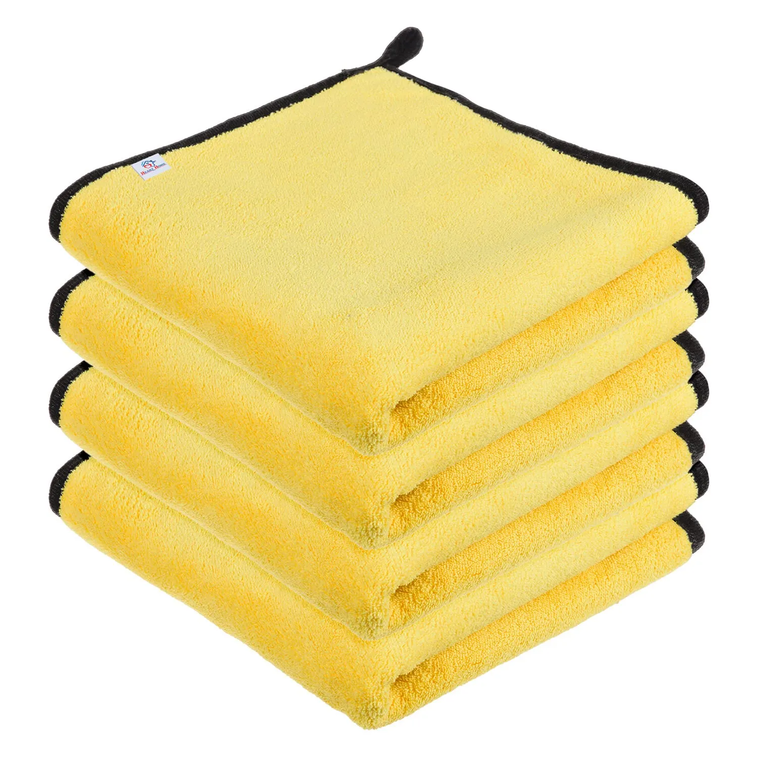 Heart Home Cleaning Towel|Microfiber Reusable Cloths|Highly Absorbent Washable Towel for Kitchen with Hanging Loop|Car|Window|40x40 Cm|Pack of 4 (Yellow)