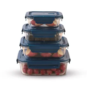 Heart Home Kitchen Containers | Air Tight Containers for Storage | Microwave & Freezer Safe Box | Kitchen Organizer With Lid | Rectangular Contaniner | JINGDA014 | Set of 4 | Blue