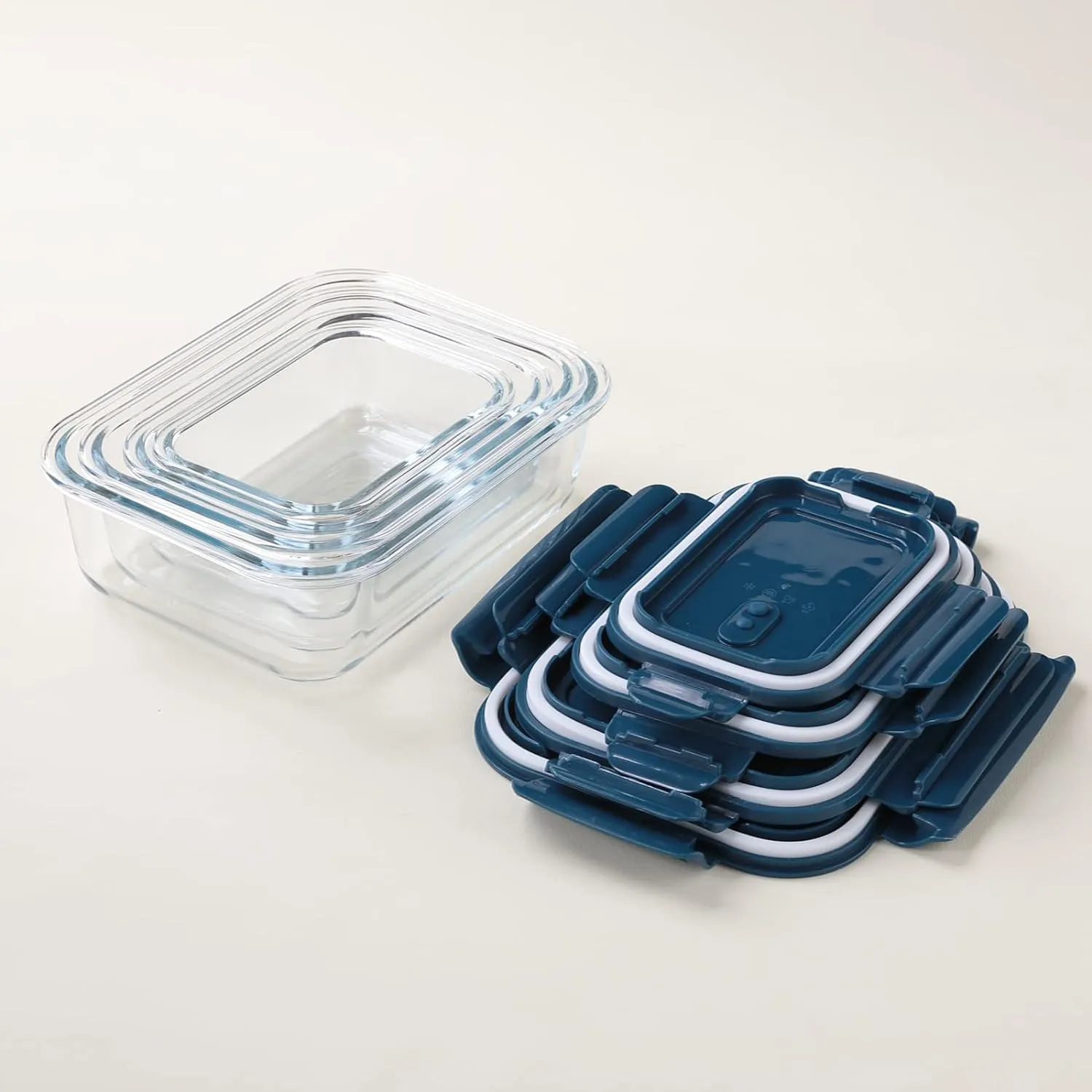 Heart Home Kitchen Containers | Air Tight Containers for Storage | Microwave & Freezer Safe Box | Kitchen Organizer With Lid | Rectangular Contaniner | JINGDA014 | Set of 4 | Blue