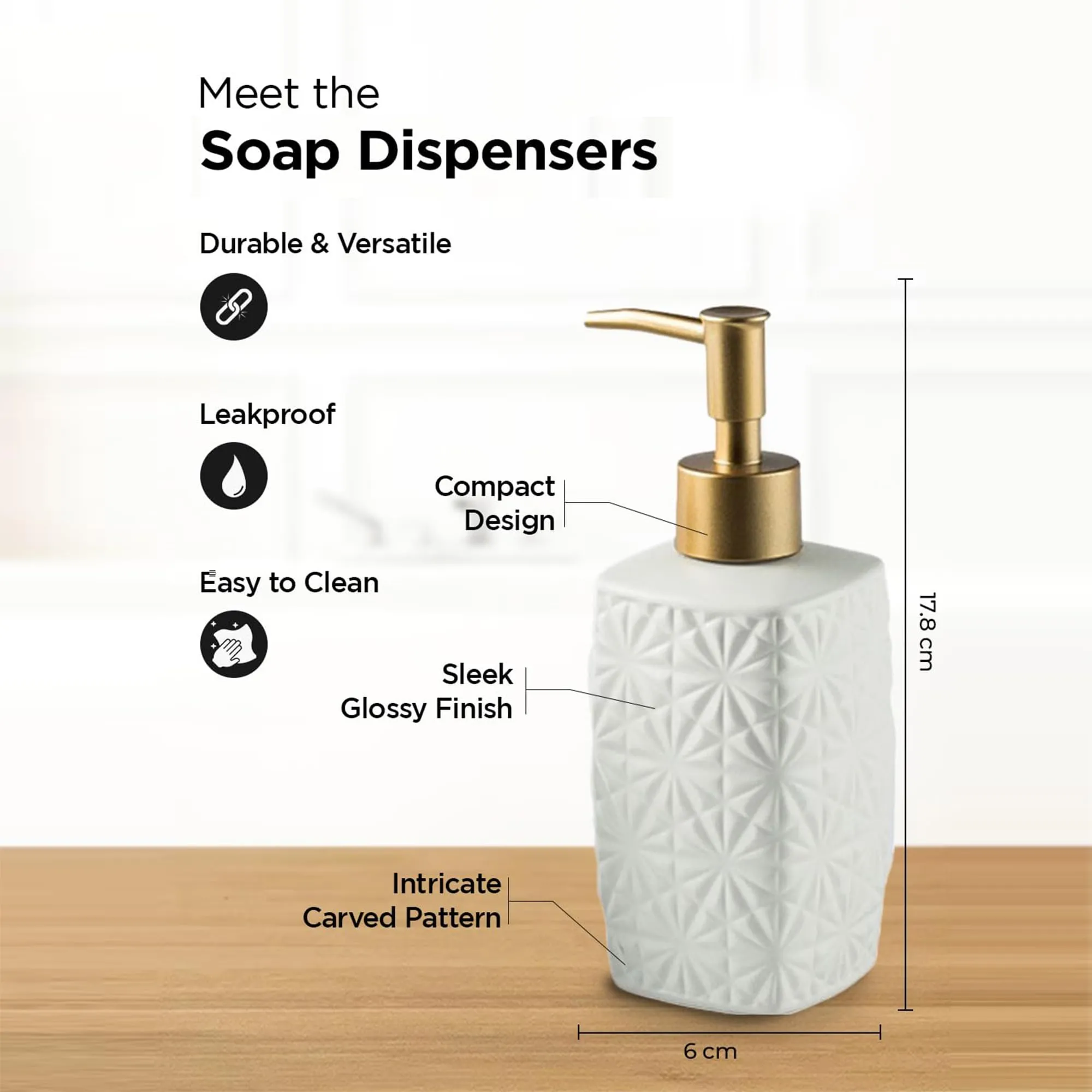 Homestic Liquid Soap Dispenser | Stoneware | Bathroom Sanitizer, Shampoo Dispenser | Ceramic Handwash Bottle for Kitchen | Soap Dispenser for Wash Basin | Bathroom Accessories | 310ml (White)