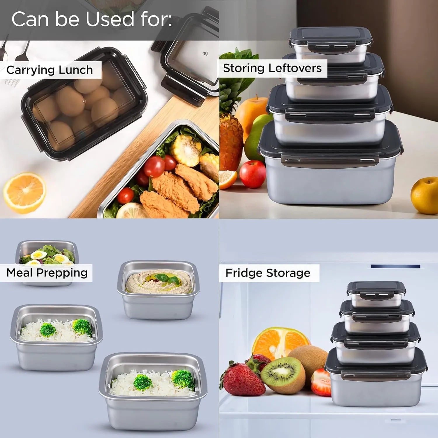 Homestic Stainless Steel Kitchen Containers With Lid Set of 4-400ml, 600ml, 1600ml & 3500ml | Multipurpose Air Tight Food Storage Containers And Lunch Boxes For Office, School, College