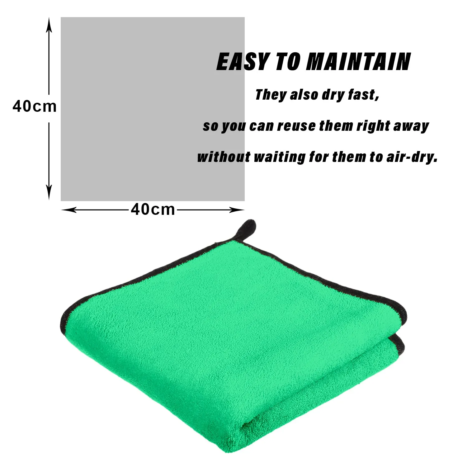 Kuber Industries Cleaning Towel|Microfiber Reusable Cloths|Highly Absorbent Washable Towel for Kitchen with Hanging Loop|Car|Window|40x40 Cm|Pack of 2 (Green)