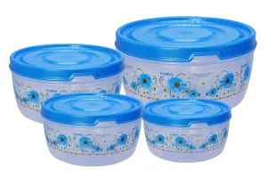 Kuber Industries Floral Microwave Safe Transparent Plastic Food Storage Containers Kitchen Containers with Airtight Lid, Set of 4 (Blue), Standard (HS39KUBMART022305)