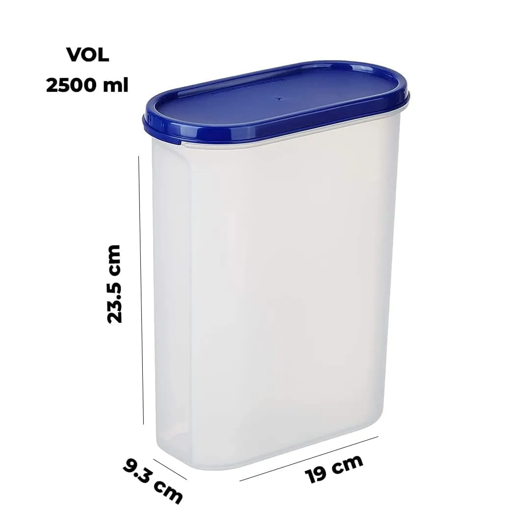 Kuber Industries Plastic Storage Containers With Lid I Set of 2, 2500 ml|Airtight, Stackable, Spill-proof, Travel-friendly|Transparent with Blue Lid|For Dry & Wet Foods, Cereals, Dryfruits (Pack Of 3)