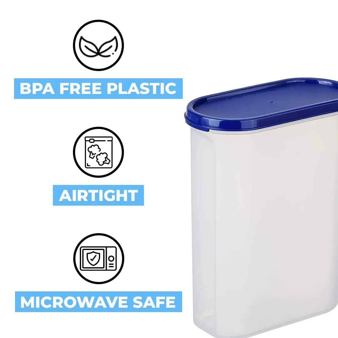 Kuber Industries Plastic Storage Containers With Lid I Set of 2, 2500 ml|Airtight, Stackable, Spill-proof, Travel-friendly|Transparent with Blue Lid|For Dry & Wet Foods, Cereals, Dryfruits (Pack Of 3)