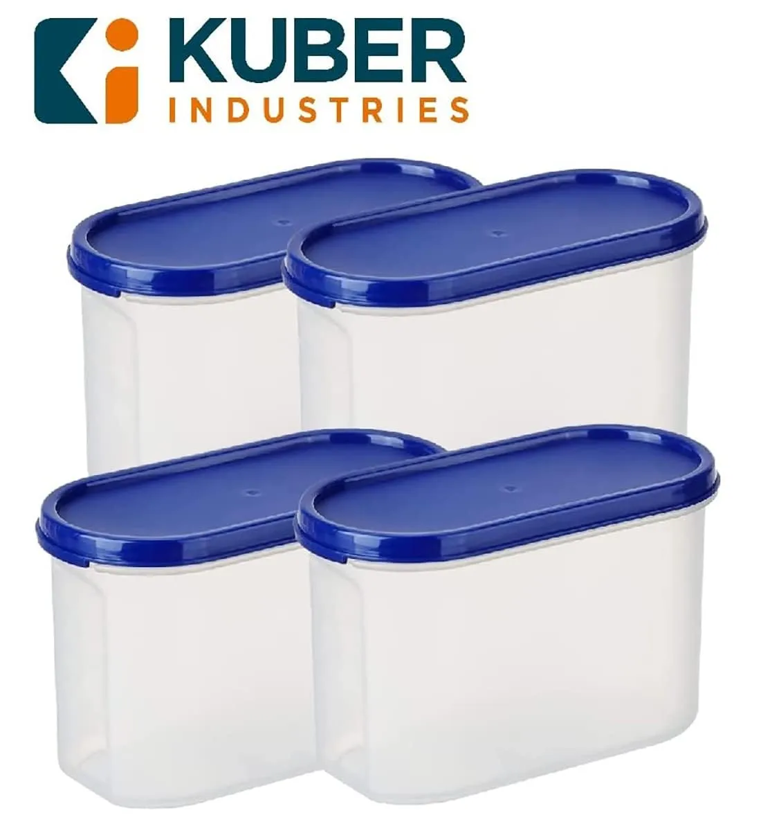 Kuber Industries Plastic Storage Containers With Lid I Set of 4, 1200 ml|Airtight, Stackable, Spill-proof, Travel-friendly|Transparent with Blue Lid|For Dry & Wet Foods, Cereals, Dryfruits (Pack Of 4)