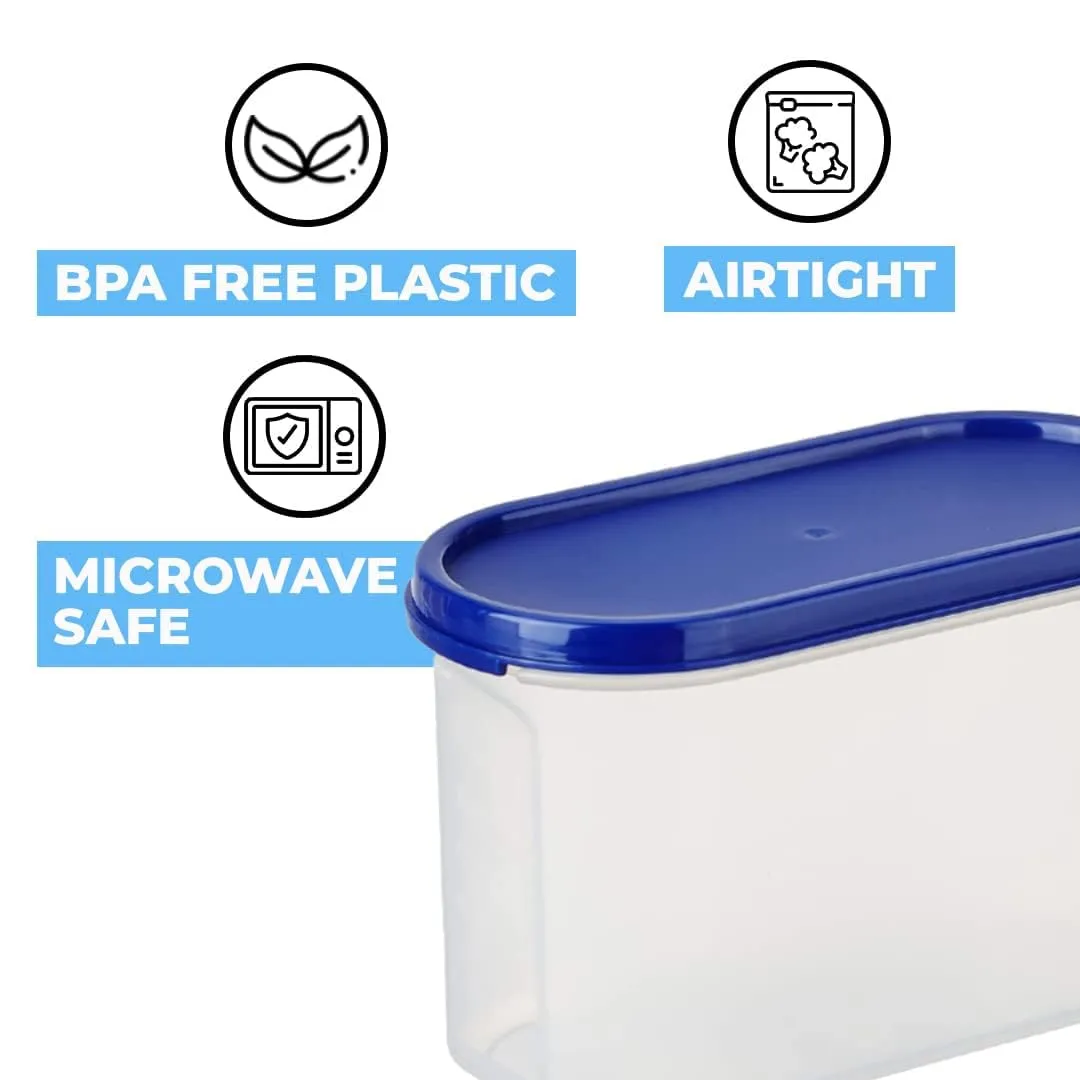 Kuber Industries Plastic Storage Containers With Lid I Set of 4, 1200 ml|Airtight, Stackable, Spill-proof, Travel-friendly|Transparent with Blue Lid|For Dry & Wet Foods, Cereals, Dryfruits (Pack Of 4)