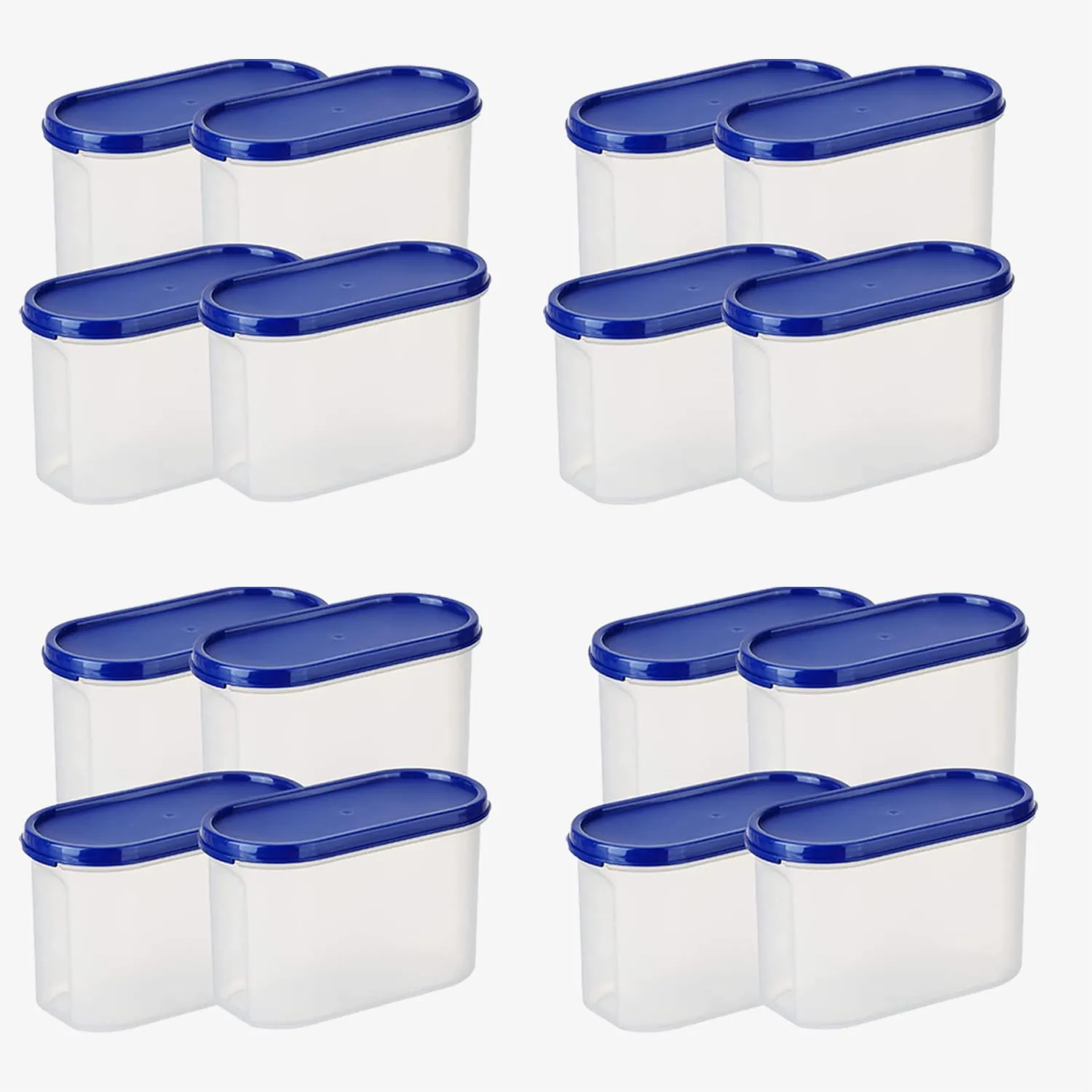 Kuber Industries Plastic Storage Containers With Lid I Set of 4, 1200 ml|Airtight, Stackable, Spill-proof, Travel-friendly|Transparent with Blue Lid|For Dry & Wet Foods, Cereals, Dryfruits (Pack Of 4)