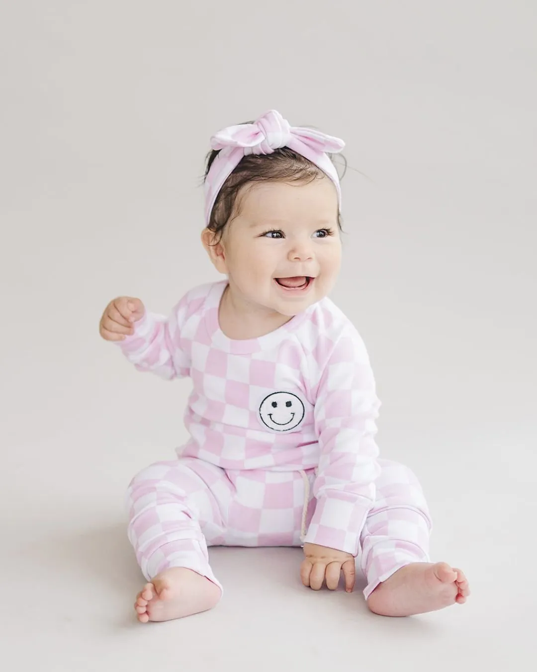 LPK Checkered Smiley Lounge Set - Pink