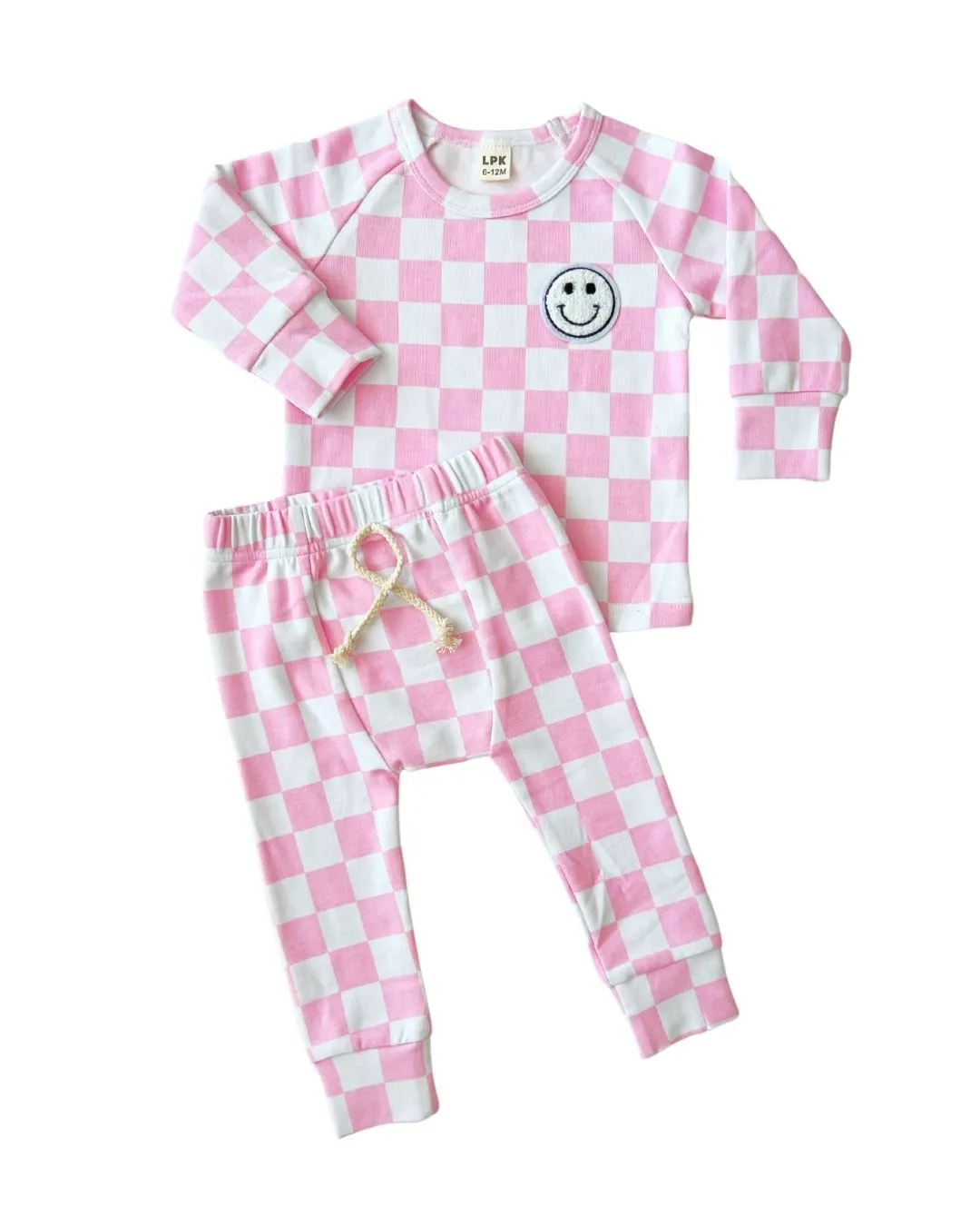 LPK Checkered Smiley Lounge Set - Pink