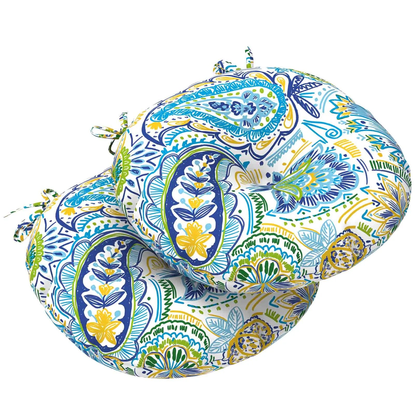 LVTXIII Outdoor Round Bistro Seat Cushions 15"x15"x4" Paisley Blue （Set of 2）