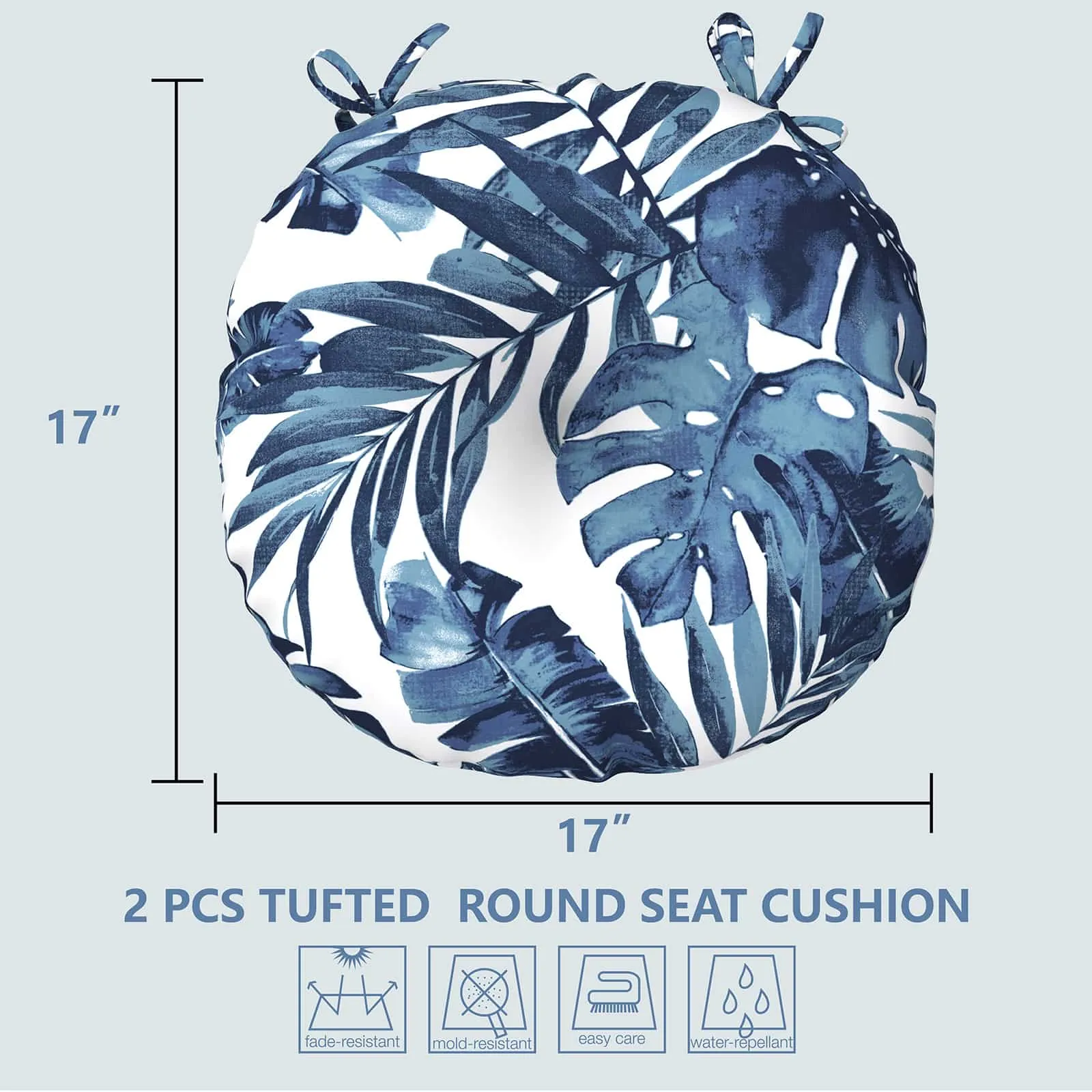 LVTXIII Outdoor Round Bistro Seat Cushions 15"x15"x4" Palm Blue （Set of 2）